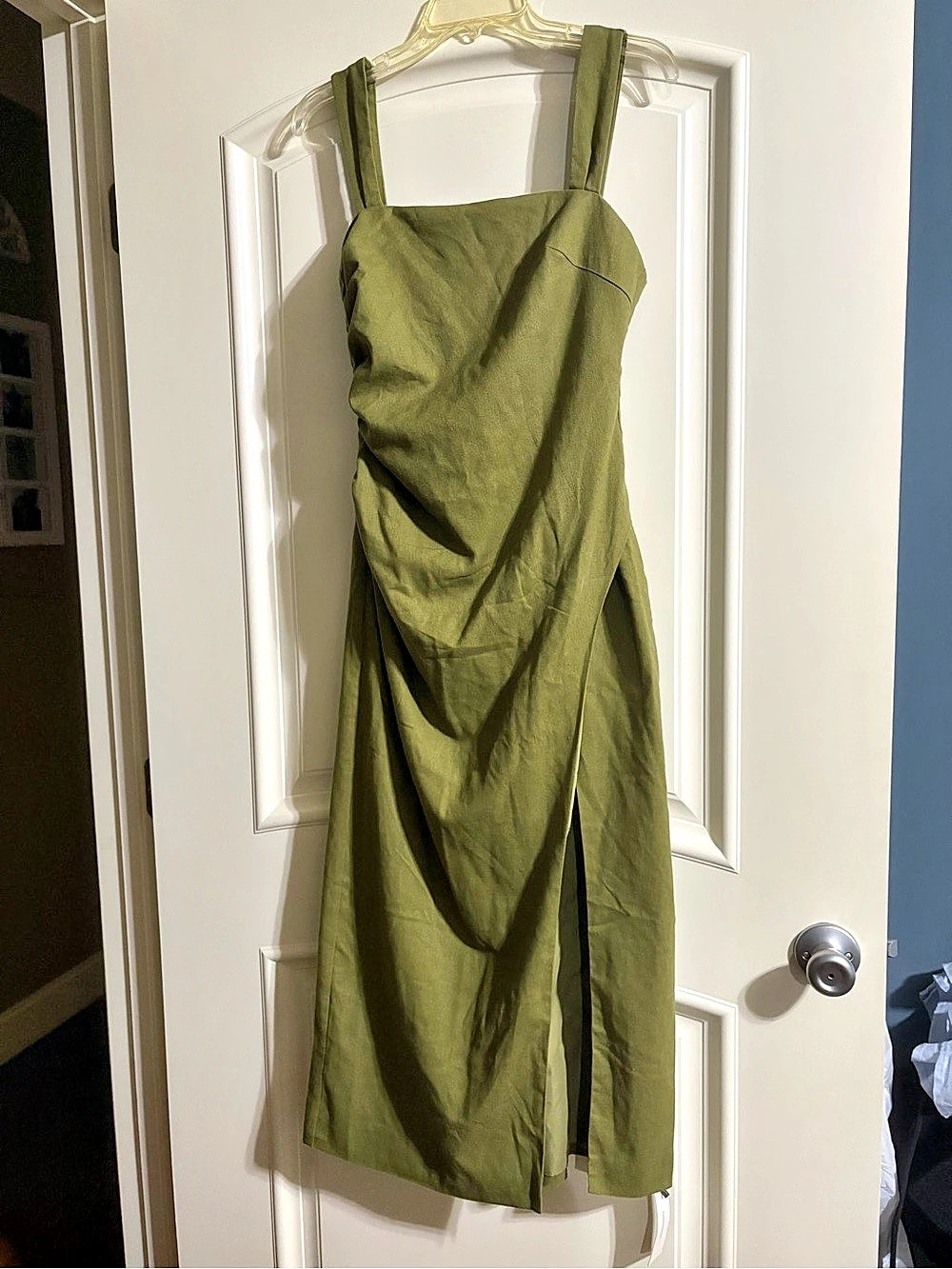 Commence Green Split Midi Noah Midi Dress Ruched Split Dress in Green NWT